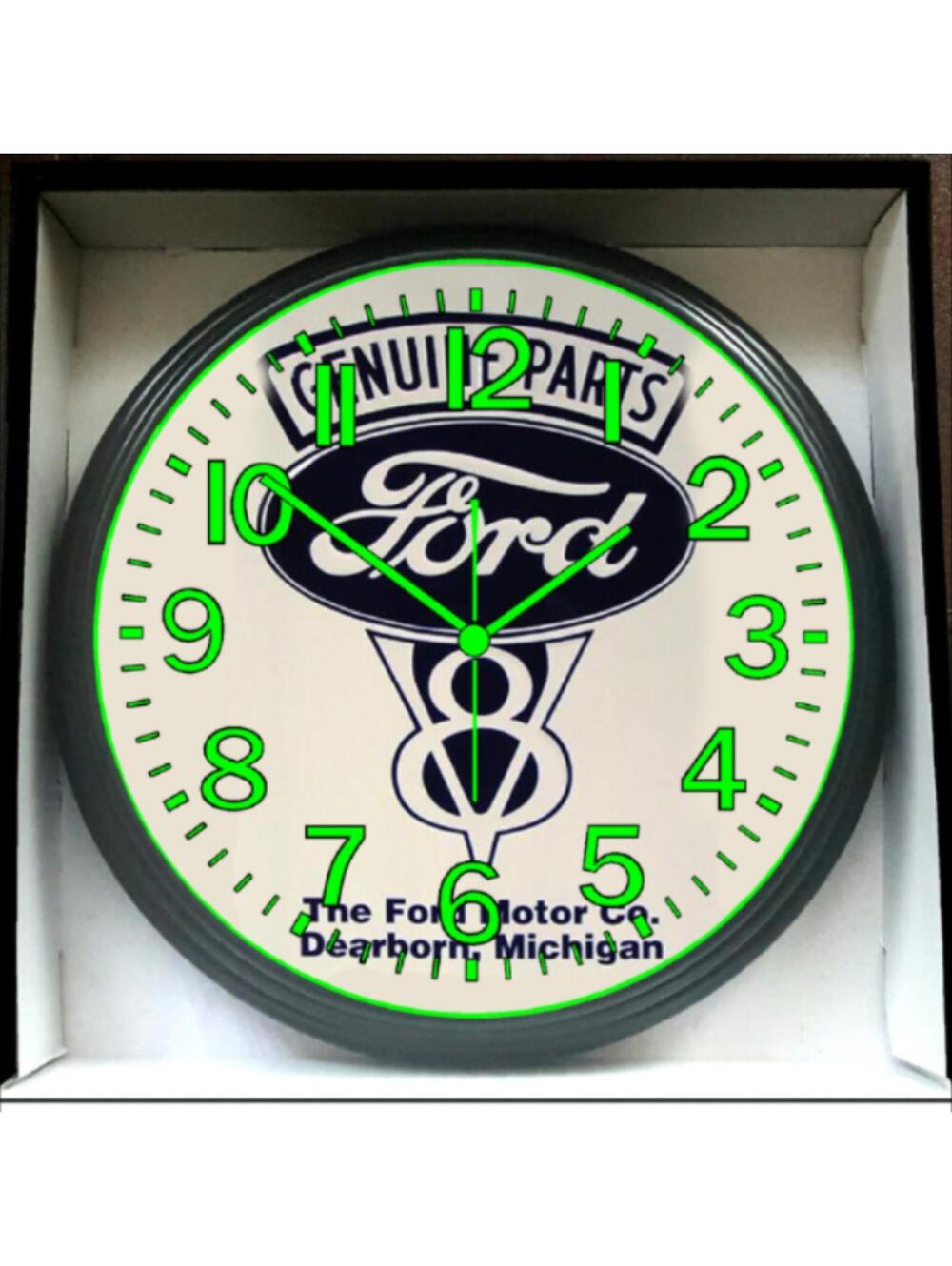 Ford Mechanic Garage Shop Glow In The Dark Wall Clock New!
